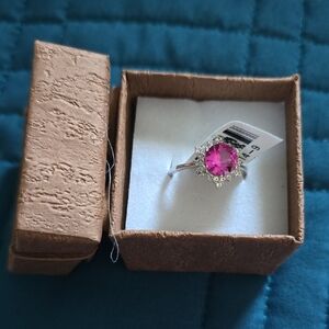 2.25CT Lab Pink Saphire Ring - Rhodium Over Sterling Silver
